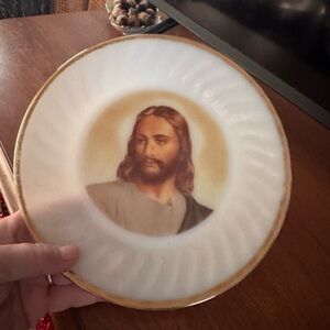 Antique fire king Jesus plate 1950’s🙏🏻💙✨